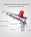 1.5 Inch Agriculture Irrigation Sprinkler With 360 Degree Rotary Action Heavy Duty Zinc Alloy Farm Water Distributor Roll Out Broad Coverage showing nozzle and adjustable parts.