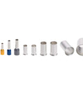 Copper Wire Ferrules Assortment Kit 390 Pcs Ten Sizes AWG 16, 14, 12, 10, 8, 6, 4, 2, 1/0 and 2/0 Matte Tin Plating Insulated Flared Ends Prevent Wire Fray and Oxidation Ideal for Electrical Projects and DIY Wiring, assorted sizes lined up
