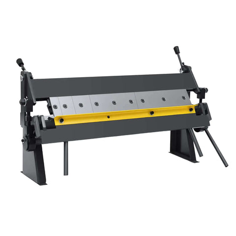 Beefed Up 24 Inch Sheet Metal Brake Pan And Box Style 0 To 135 Degree Bending With Removable Fingers shown in a workshop.
