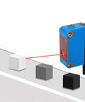 Background Suppression Photoelectric Switch With Diffuse Sensor, detection range 10-450 mm, operating at 12-24 VDC, NPN output, on assembly line