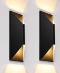Up And Down Dimmable LED Wall Light For Outdoor Use 100-277V IP65 Waterproof 14 Inch Slick Modern Porch Fixture 3000K Warm White CRI 90 Plus 10 To 100 Percent Dimming Ideal For Commercial Spaces Pack Of 2, black finish