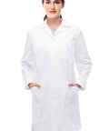 Women White Lab Coat For Medical Pros Pro Grade Long Sleeve Doctor Costume Style Button Closure Breathable Polyester Wrinkle Resistant