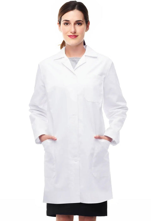Women White Lab Coat For Medical Pros Pro Grade Long Sleeve Doctor Costume Style Button Closure Breathable Polyester Wrinkle Resistant