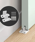 4 Pack POM Plastic T Shape Adjustable Sliding Barn Door Floor Guides With Screws White Finish Ideal For Bottom Of Sliding Doors And Furniture Hardware Durable Non Slip Track Support Measuring 1.77 By 0.79 Inches Easy Mounting And Quick Adjustable Fit For installed and close up view