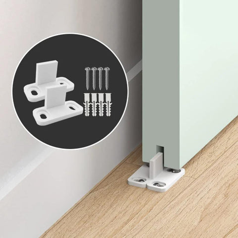 4 Pack POM Plastic T Shape Adjustable Sliding Barn Door Floor Guides With Screws White Finish Ideal For Bottom Of Sliding Doors And Furniture Hardware Durable Non Slip Track Support Measuring 1.77 By 0.79 Inches Easy Mounting And Quick Adjustable Fit For installed and close up view