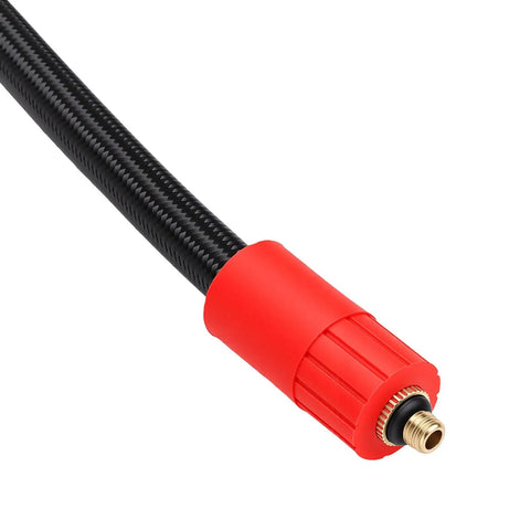 Close-up of Heavy Duty Tire Inflator Extension Hose with Quick Connect Push Lock Chuck and Leak Proof Copper Fittings.