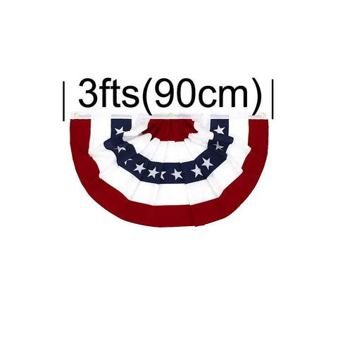 American Pleated Fan Flag 1.5x3 Ft Set Of Four Patriotic Bunting Flags with Durable Polyester Double Stitching Edges shown with 3ft width