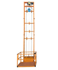 Heavy Duty Electric Lift Platform Table For Warehouse Use, Built Tough Steel Cargo Hoist with orange frame and lifting mechanism.