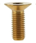 Top Notch Five Piece M6 Titanium Hex Socket Flat Countersunk Screw Set 25mm Long with rainbow finish.