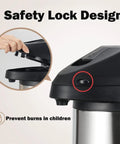 Safety lock design on 135 Oz 4L Airpot Coffee Carafe With Pump Double Walled Vacuum Insulated 304 Stainless Steel Beverage Dispenser