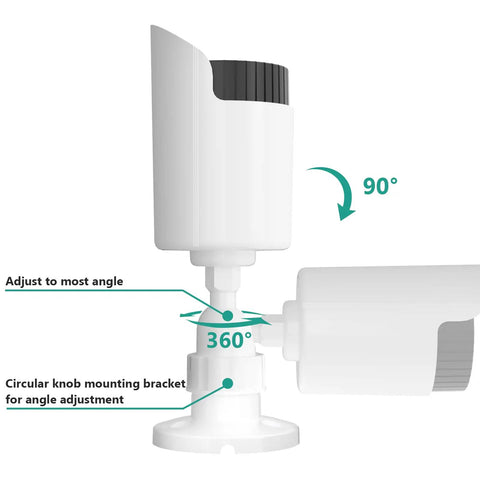 Two Pack Fake Security Camera Dome With LED Light Realistic Dummy CCTV Look For Indoor And Outdoor Use No Motorized Pan shown with adjustable angles in white