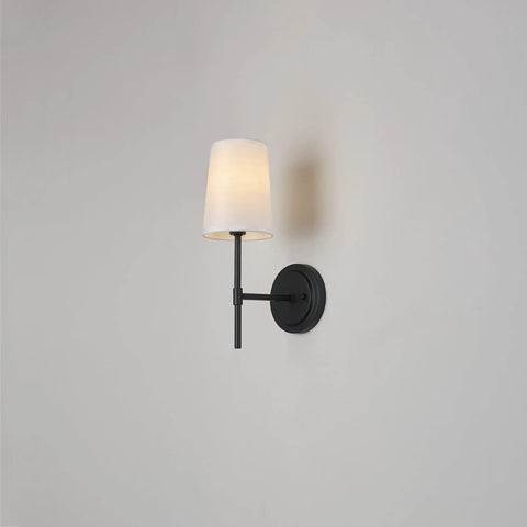 Matte Black 1-Light Wall Sconce With White Fabric Shade, Dimmable Transitional Lantern Style Wall Light For Bedroom, Home Decor Bulb Not Included