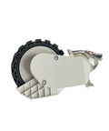 Side view of traveling wheel assembly for Xiaomi Omni vacuum, beige housing with black rubber tire and wiring.