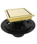 4 Inch Square Shower Drain With Slick Brushed Gold Finish, Reversible 2-In-1 Cover And Tile Insert Grate, Removable SUS304 Stainless Steel Floor Drain With Flange, CUPC Certified Brushed Gold