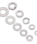 304 Stainless Steel Flat Washers and Lock Washers Set Built to Last, 100 Pcs Total, shown in arranged rows on white background