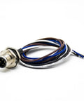 M12 4 Pin Aviation Connector Cable 0.2m Waterproof IP67 Straight Male Back Mount with exposed wires, heavy duty metal shell