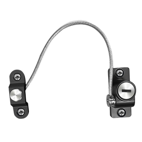 Two Pack Window And Cabinet Safety Locks With Keys, stainless steel, kid-safe locking strap with easy turn key access, side view.