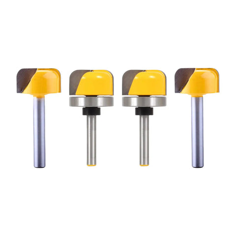 Premium 1/4 Inch Shank Flush Trim Router Bit For Wood Carving And Hinge Mortising With Precise Bearing, set of four.