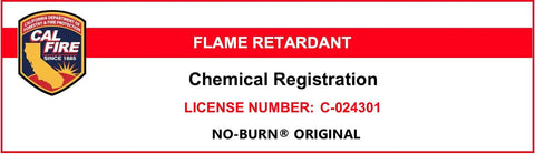 Cal Fire registration label for No-Burn Original flame retardant, including license number C-024301.