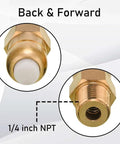 PWACCS pressure washer thermal relief valve kit, brass body with 1/4 inch NPT threads, front and back views, 2-pack