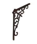 Ornate dark cast iron angle bracket for shelves, part of Six Piece Cast Iron Angle Bracket Beefy Heavy Duty Wall Mount For Adjustable Triangle Shelves.