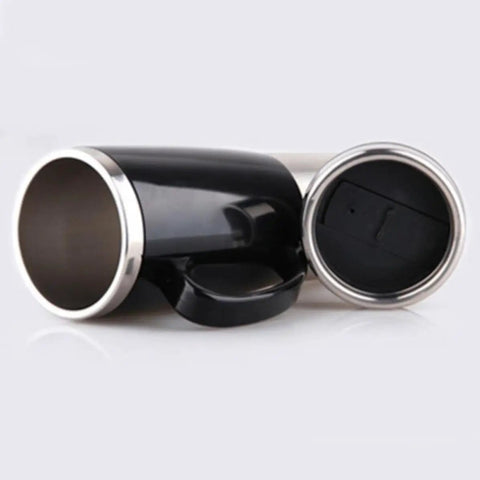 Sleek Stainless Steel Car Kettle That Zaps Water Fast With 50W Power And Deep Heat Insulation, black matte finish, portable design.
