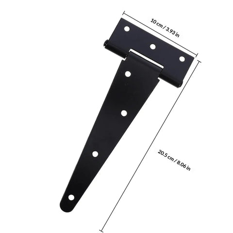 Heavy Duty Iron Door Hinge With Extended T Shape Design And Slotted Bearing, sleek black finish, dimensions 10x20.5 cm