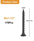 Coarse-Thread Black Drywall Screws 6 X 1-1/2 Inch, 170-Piece Pack For Sheetrock And Wood, Phillips Drive, Heavy-Duty High-Hardness