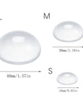 Three sizes of clear silicone pads: L (40mm), M (30mm), S (16mm) for 16 Pack Clear Door Handle Bumpers And Cabinet Silencers With Strong 3M Self Adhesive Sticky Wall Protectors That Slap Right On To Knock Out Rattling And Keep Things Quiet.