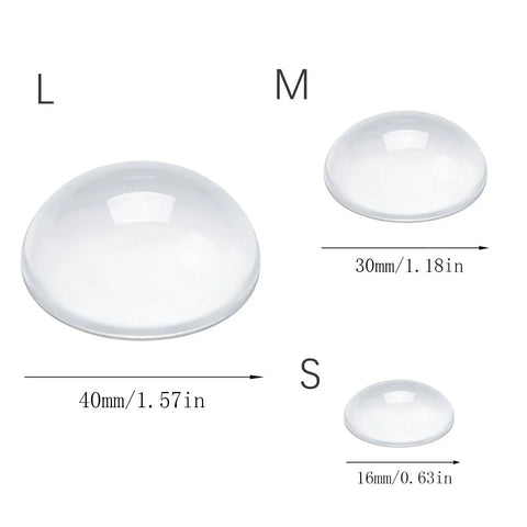Three sizes of clear silicone pads: L (40mm), M (30mm), S (16mm) for 16 Pack Clear Door Handle Bumpers And Cabinet Silencers With Strong 3M Self Adhesive Sticky Wall Protectors That Slap Right On To Knock Out Rattling And Keep Things Quiet.