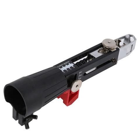Automatic Chain Nail Gun Adapter For Electric Drill, Hella Tough Aluminum Alloy Screwdriver Kit, side view of tool with adjustable settings.