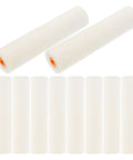 Heavy Duty High Density Polyurethane Sponge Paint Roller Set For Wall Painting And Housekeeping Or Auto Detailing Smooth As Silk Finish Guaranteed No Hassle Industrial Grade Build That Gets The Job Done Quick, featuring nine white sponge rollers with orange ends.
