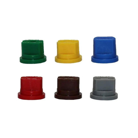 Set of colored nozzles from All In One Garden Sprinkler Kit With 30 Pcs Knapsack Sprayer Nozzles Wide Angle Fan Shaped Atomization.