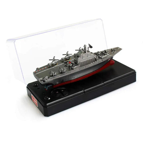 Realistic Military Aircraft Carrier RC Boat With 2.4G Remote Control, Water Surface Power Boat Toy For Kids in display case