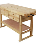 64.5 Inch Heavy Duty Rubber Wood Workbench With 4 Storage Drawers Adjustable Vise Solid Wood Work Table For Garage Shop DIY Carpentry