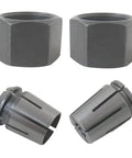 Upgraded Dual Size Collet Kit For Routers With 1/2 Inch And 1/4 Inch Collets Includes Parts 326286-03 And 326286-04 Compatible With Dewalt DW618B3 And MRC23EVSK Pro Grade Replacement Set For Quick Clean Cuts, showing four collet parts on white background