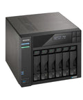 Top Shelf Six Bay Network Attached Storage With Beefy Intel Celeron Processor And Four M2 Nvme Slots Powering Dual Two Point Five Gigabit Ethernet Links Along With Eight Gb Ram And One Terabyte Ssd For No Sweat Backups - NAS server with multiple drive bays and front controls.