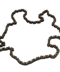 Premium Motorcycle Cam Timing Small Roller Chain 94582-H8136 Replacement For Yamaha YP400 YP400R CP250 Maxam YP250G Majesty laid out on white background.
