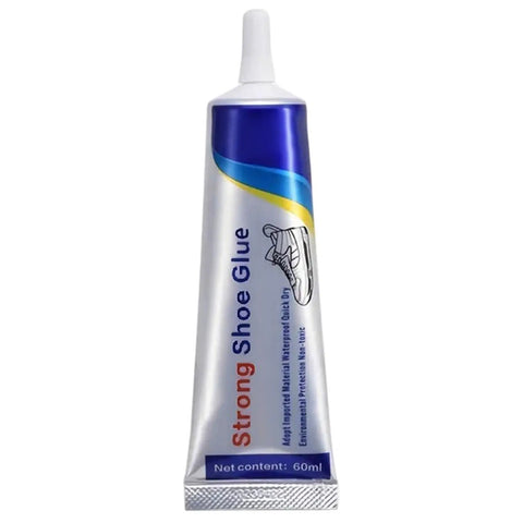 Tube labeled 'Strong Shoe Glue 60ml,' for Heavy Duty Shoe Sole Glue Adhesive Waterproof Repair For Sneakers Boots Leather Handbags And Heels Multipurpose Professional Glue Beast Bond For Soles And Other Materials