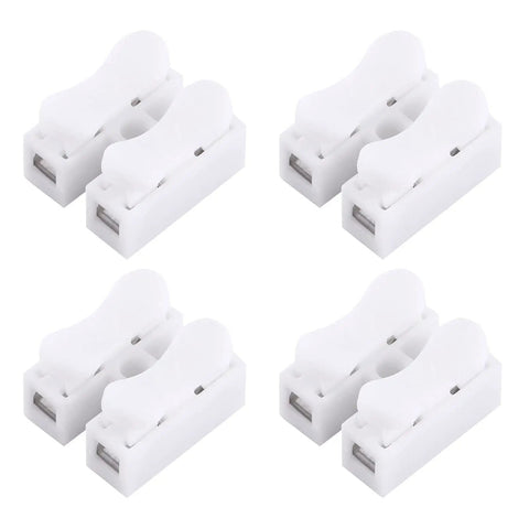 100Pcs Quick Wire Connectors Set, 2 Pin Push In Wire Terminals, 5A 220V White Plastic Shell, displayed in sets of four