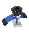 Adjustable Mini Hold Down Clamps 0-40mm, 2 Pack Blue Aluminum T-Track Clamping Kit close-up with pivot and black knob