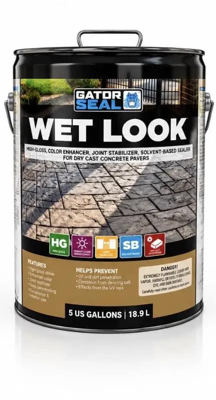 Pro Grade High Gloss Wet Look Concrete Paver Sealer Solvent Based Acrylic Formula 5 gallons container for enhancing pavers.