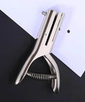 One Hole Metal Punch Tool For Crafts On The Go Circle Slot Handheld Punch in use on paper, showing 3mm hole size, chrome-plated zinc