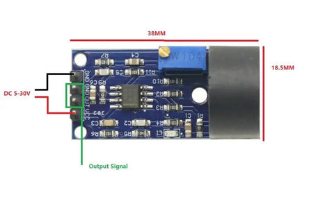 2Pcs Zmct103C AC Current Sensor Module With 5A Single Phase Active Output And Top Notch Op Amp Circuit For Dead Accurate Signal Sampling and Smooth Diy Electronics Builds showing size and connections.