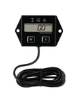 Front view of Digital Inductive Tach Hour Meter With RPM Gauge for outdoor equipment and small engines with maintenance timer display