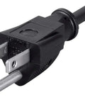 Close-up of a plug on a 6Ft 16AWG Power Extension Cord Cable SJT 16/3C NEMA 5 15P To NEMA 5 15R 13A 125V Black Heavy Duty Extension Cord