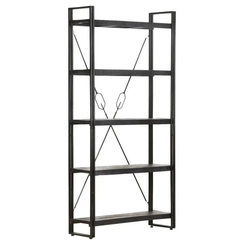 Industrial 5-Tier Bookshelf With Black Powder-Coated Steel Frame And Solid Mango Wood Shelves, 70.9 Inch Tall Home Office Bookcase