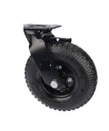 8 Inch Pneumatic Rubber Caster Wheel With Side Brake Universal Replacement Flanged Track Tire For Hotel Luggage Cart side view showing black rubber tire and steel mount.