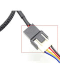 Close-up of SATA To 3 Pin Or 4 Pin PWM PC Case Fan Power Adapter Cable With 15 Pin SATA Connector, black sleeved