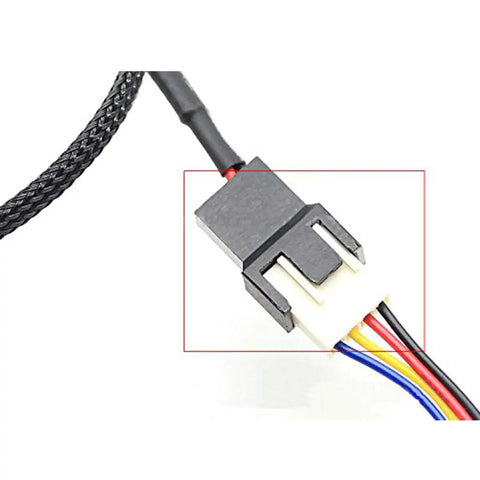 Close-up of SATA To 3 Pin Or 4 Pin PWM PC Case Fan Power Adapter Cable With 15 Pin SATA Connector, black sleeved